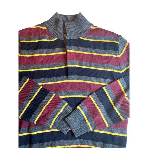 Brooks Brothers Medium Stripped Sweater ‎ 100% Merino Wool Gray/Navy/Yellow - Picture 1 of 7